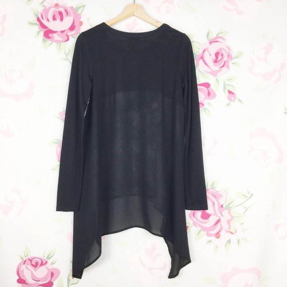 Trouve Black Abstract Long Sleeve Blouse M - Picture 4 of 8